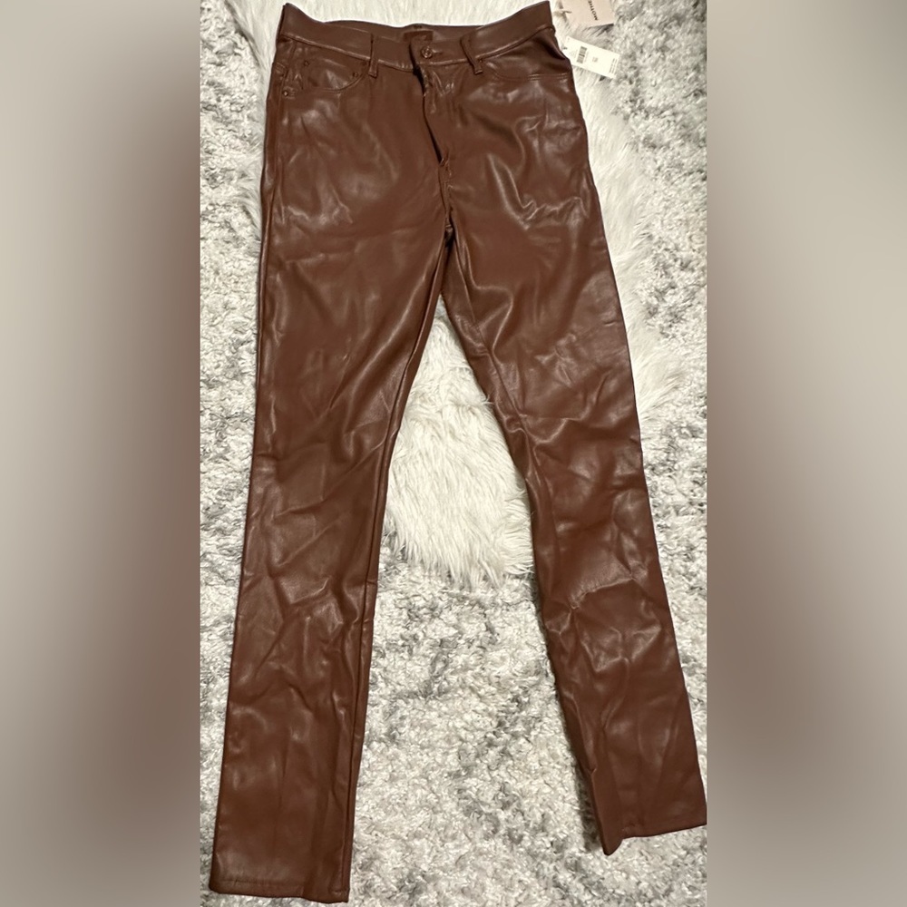 MOTHER Rail Skimp Coated Pants NWT 28 High Rise Leather Look Slim Straight - Picture 12 of 16